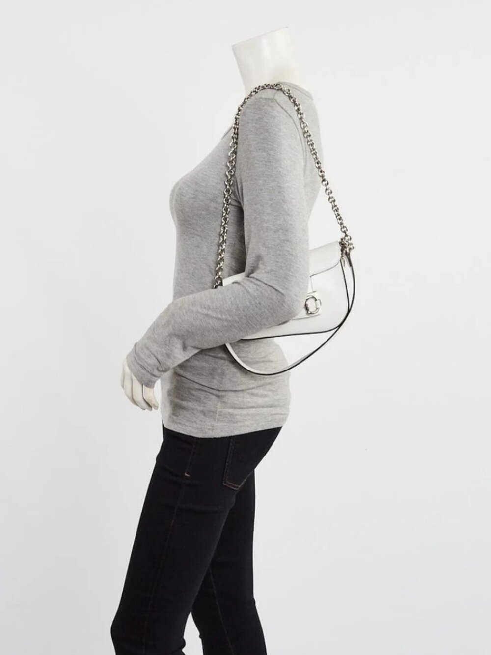 Gucci White Leather Horsebit 1955 Mini Asymmetric Shoulder Bag